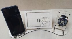 Wooden Phone Docking Station With Photo Frame Watch Organizer Wooden Phone Docking Station With Photo Frame Watch Organizer