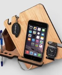 Wood Phone Docking Station With Key Holder Wallet Stand Watch Organizer Men Gift