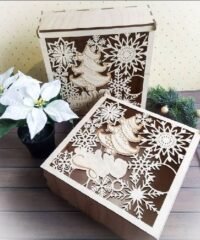 Wooden Christmas Eve Box Decorative Holiday Gift Box