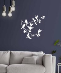 Three birds with tree branches