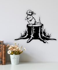 Rabbit on a tree stump wall decor