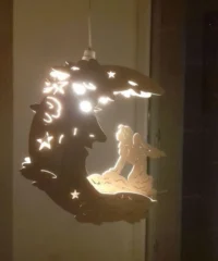 Fantasy fairy on moon wood lamp