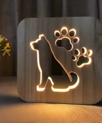 3D Led creative wooden dog night light