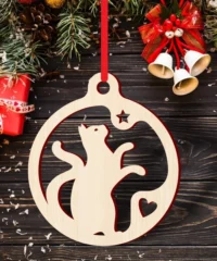 Cat with star and heart christmas tree ornament