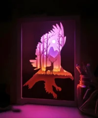 Deer and Eagle Paper Cut Light Box 3D Shadow Lamp
