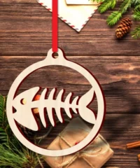 Fish skeleton bones round ornament