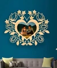 Floral heart wooden photo frame for couples