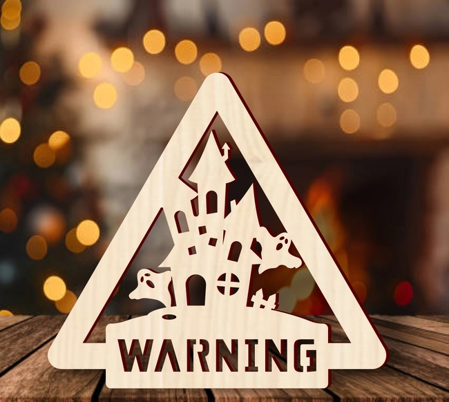 Halloween warning sign with haunted house