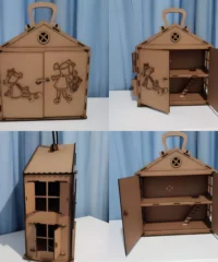 Portable wooden dollhouse for little girls