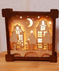 Town Scene Wooden Multilayer Night Light Lamp