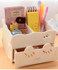 Wooden Desk Organizer with Drawer for Cosmetics