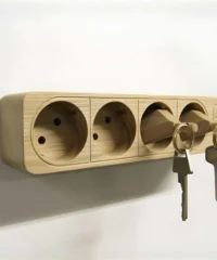 Wooden Power Strip Key Holder with Power Plug Keyring