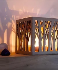 Wooden Tea Light Holder with Tree Pattern