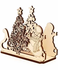 Wooden christmas tree snowman napkin holder