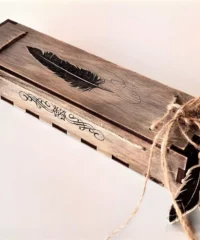 Wooden engraved feather pen gift box