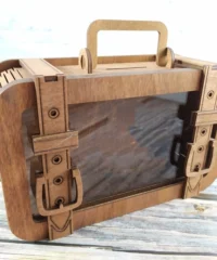 Wooden suitcase piggy bank