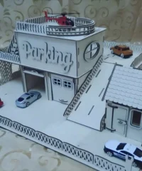 Wooden toy car parking garage with-helicopter deck kit