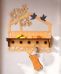 Wall mounted key holder with tree