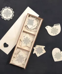 Wooden cross stitch pendant shapes embroidery style with box lase