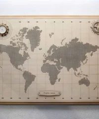 Wooden world map wall art panel