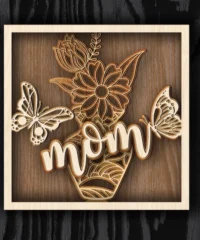 3D Mom Flower And Butterflies Shadow