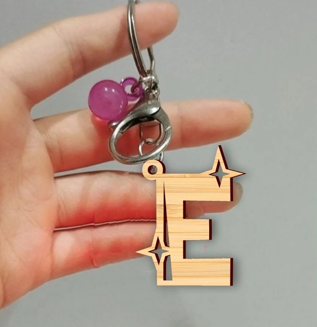 Alphabet E Wooden Keychain
