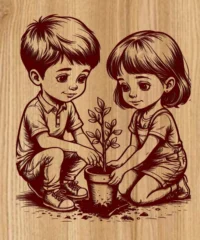 Boy And Girl Planting Trees