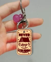 Never Stop Exploring Camping Keychain