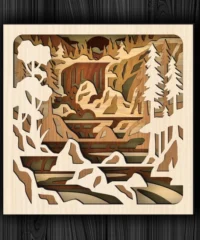 3D Waterfall Forest Shadow Box
