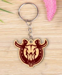 Cow Head With Horseshoe Western Keychain