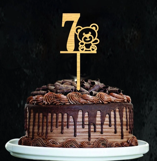Teddy Bear Number 7 Cake Topper