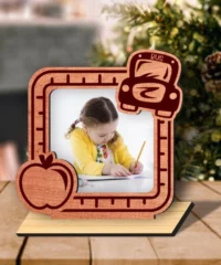 Bus With Apple School Wooden Photo Frame