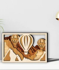 Hot Air Balloon And Mountain Layered Home Decor
