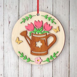 Watering Can With Flower Spring Round Sign