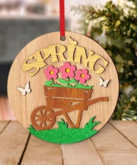 Wheelbarrow With Flower Spring Round Sign