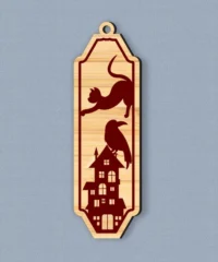 Cat And Crow With Haunted House Halloween Bookmark