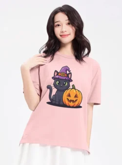 Cat In Witch Hat And Pumpkin
