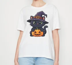 Cat In Witch Hat And Pumpkin