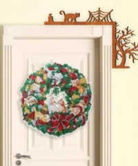 Cat With Spider Web And Tree Halloween Door Corner