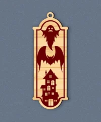 Ghost And Bat With Haunted House Halloween Bookmark