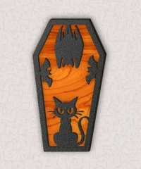 Halloween Coffin With Cat And Bat