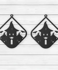 Halloween Earring With Haunted House And Bat