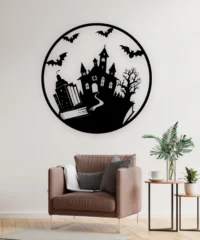 Halloween Haunted Castle And Bat With Tree Wall Art