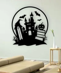 Halloween Haunted House And Bat With Pumpkin Wall Decor