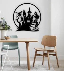 Halloween Haunted House And Book With Monster Wall Art