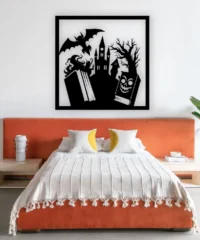 Halloween Monster And Book With Bat And Tree Wall Art