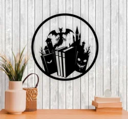 Halloween Monster Bat And Book With Haunted Castle Wall Art