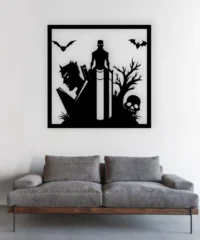 Halloween Monster Book And Bat With Tree Wall Art