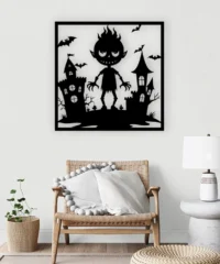 Halloween Monster With Haunted House And Bat Wall Art