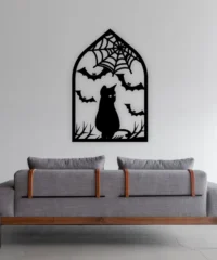 Halloween Spooky Cat And Bat Wall Art